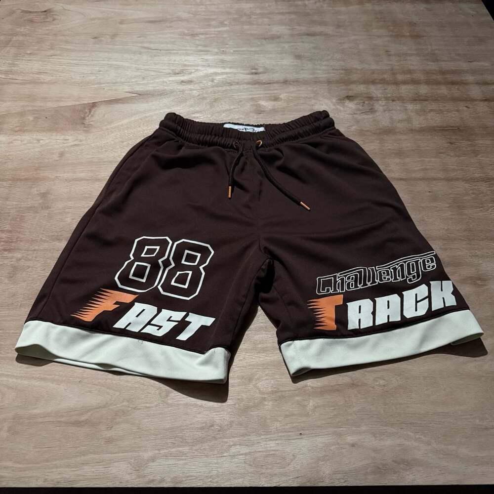 Copper Rivet Active Challenge Track 88 Graphic Shorts Brown Size Small